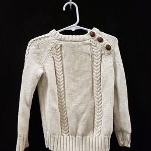 Old Navy Toddler Button Shoulder Cable Knit Sweater Size 4T Cream Ribbed Trim
